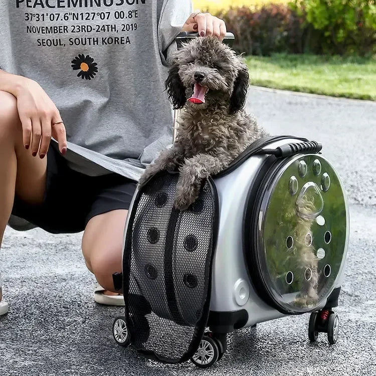 Big Volume Luxury Expandable Dog Cat Backpack Wheeled Trolley Pet Carrier For Detachable Trolley