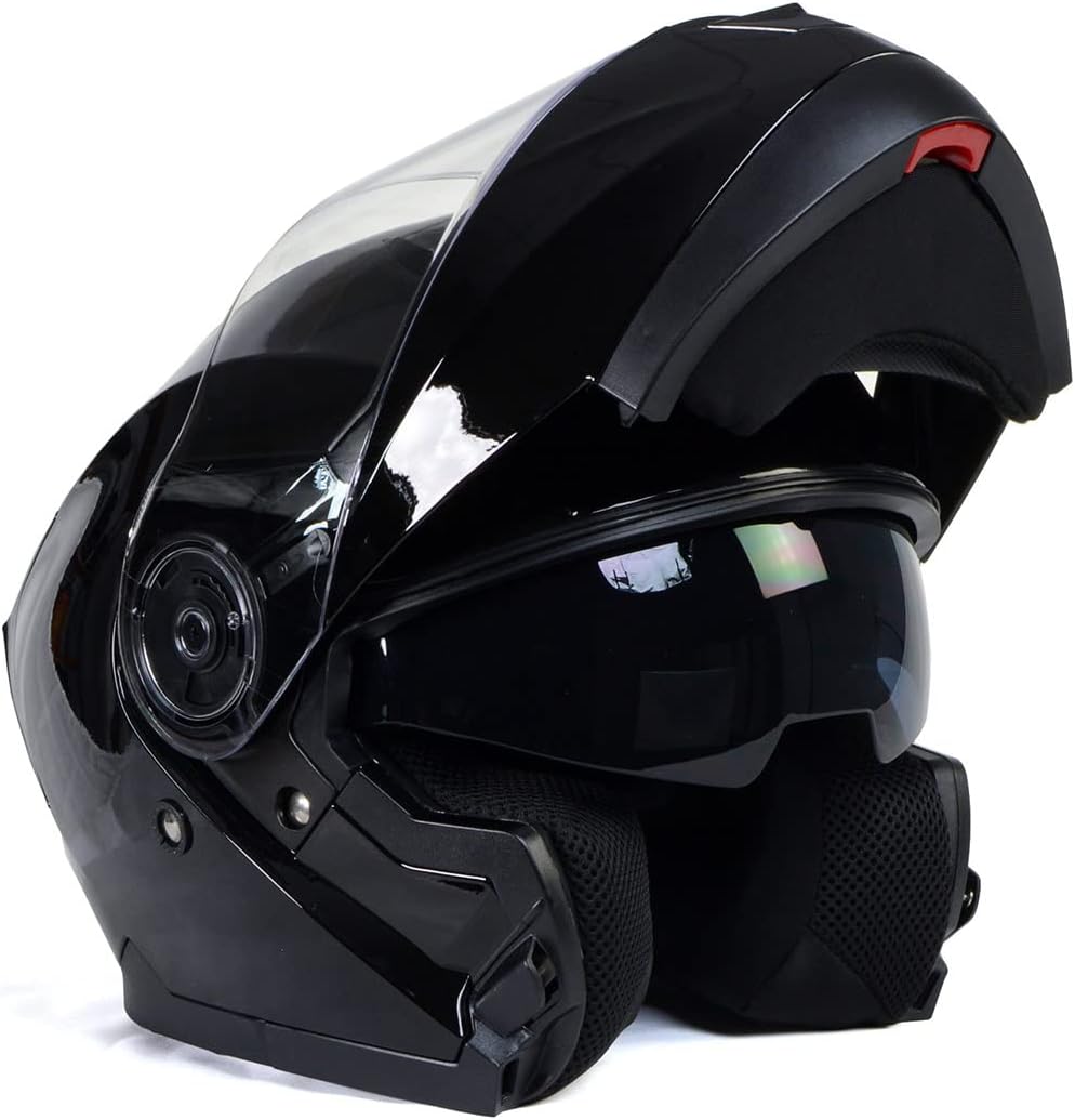 Milwaukee Helmets MPH9815DOT 'Breeze' Casco modular de motocicleta avanzado negro brillante para hombres y mujeres con visera desplegable